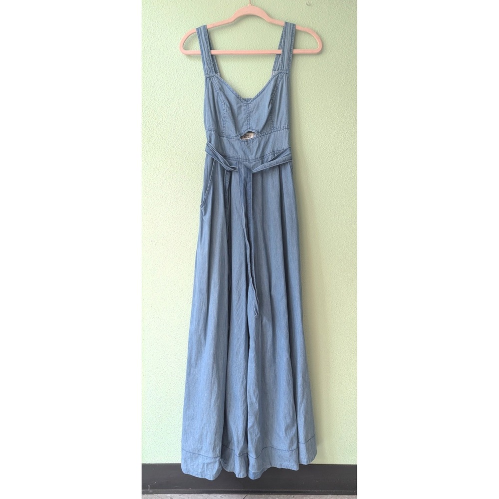 Holding Horses Anthropologie Denim Palazzo Jumpsuit Romper Blue‎ OB521187 Size 4